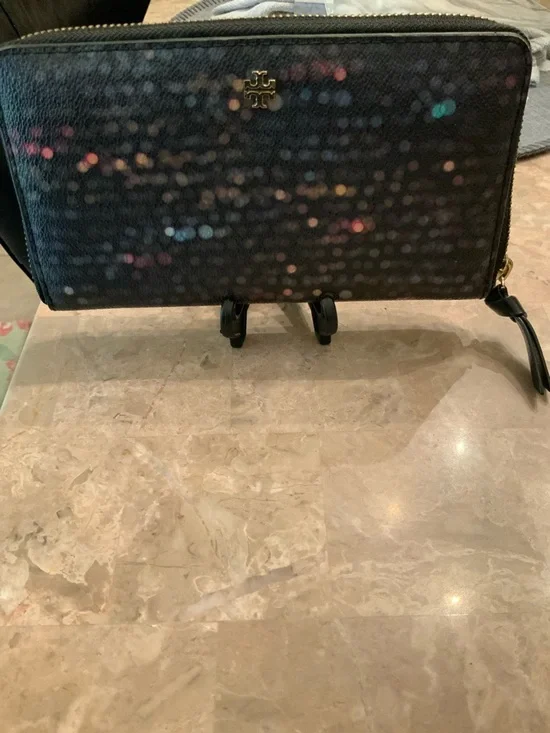 Tory Burch Black Wallet with Multicolor Speckle Print - Picture 14 of 14